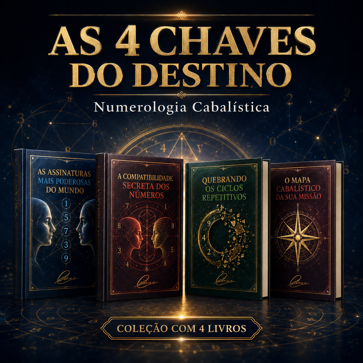 Coleção As 4 Chaves do Destino com quatro livros de Numerologia Cabalística